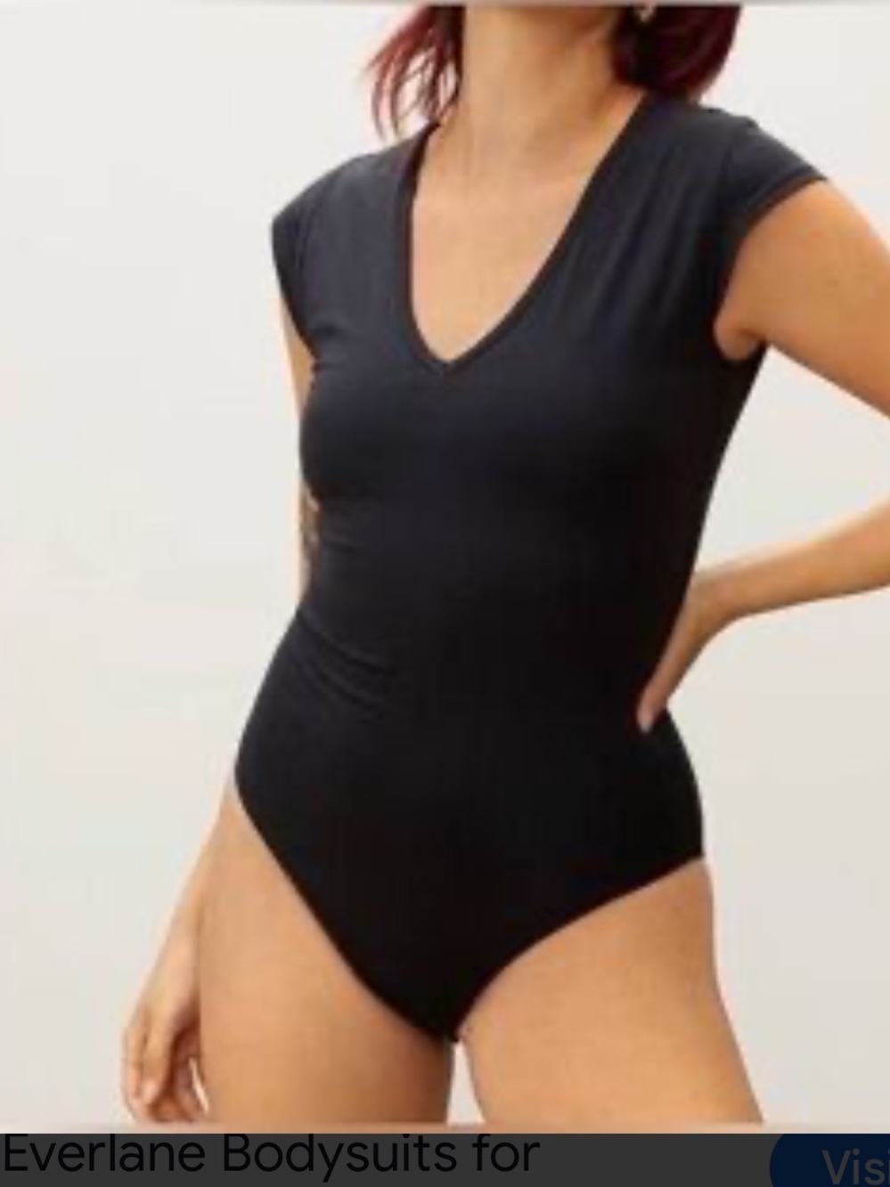 Everlane Black V-Neck Cap Sleeve Cotton Blend Bodysuit Size Small